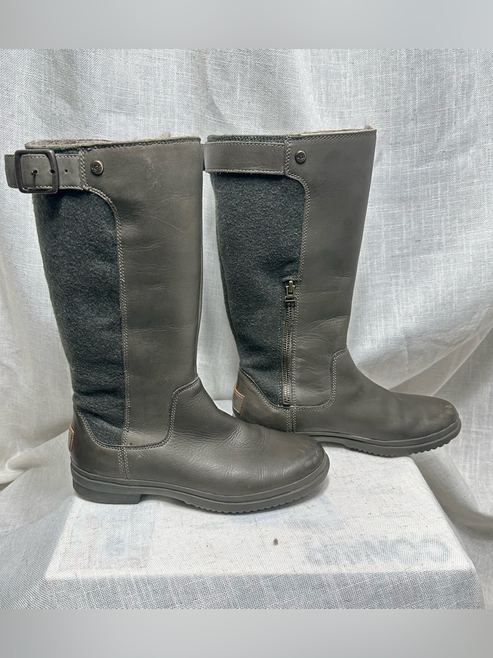 UGG Janina Waterproof Tall  Leather & Wool Shaft Boots Grey Slate Women Sz 7